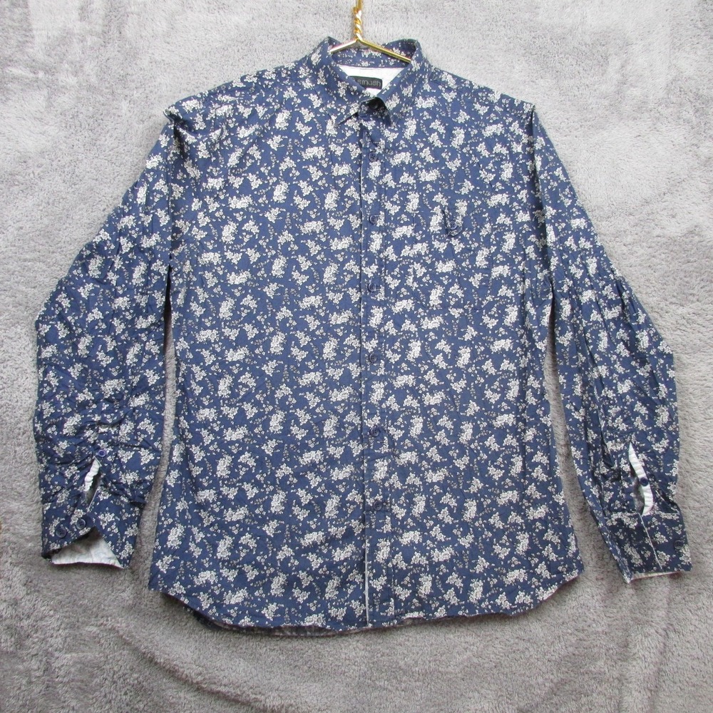 Smash Shirt Mens Medium Blue Floral Long Sleeve Button Front Casual Cotton